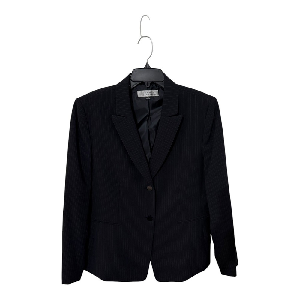 Tahari Arthur S. Levine Womens Navy Pinstripe Two Button Blazer Jacket Size 16